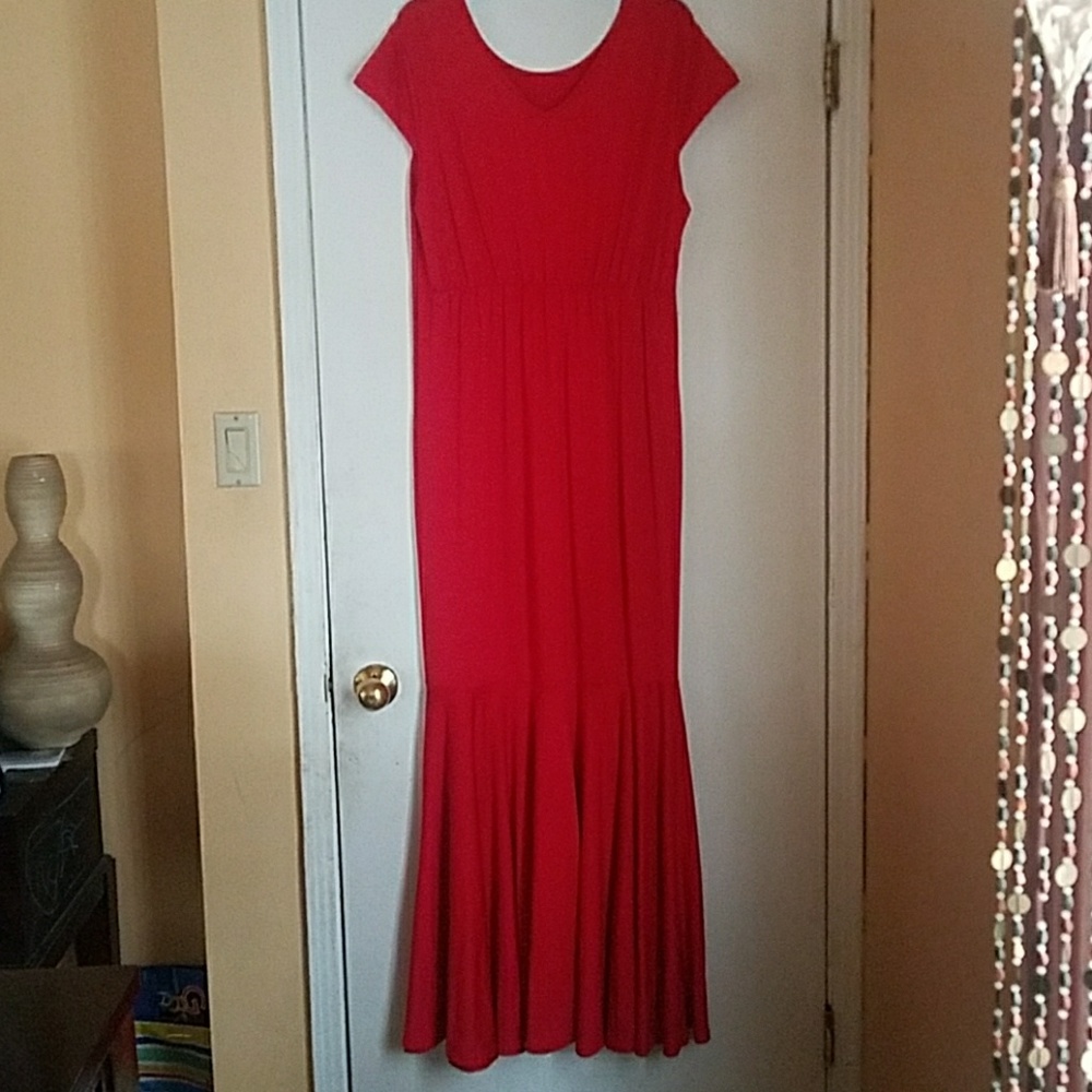 Floor length red dress